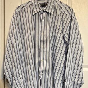Johnston & Murphy Men's Striped Dress Shirt - White and Blue size large